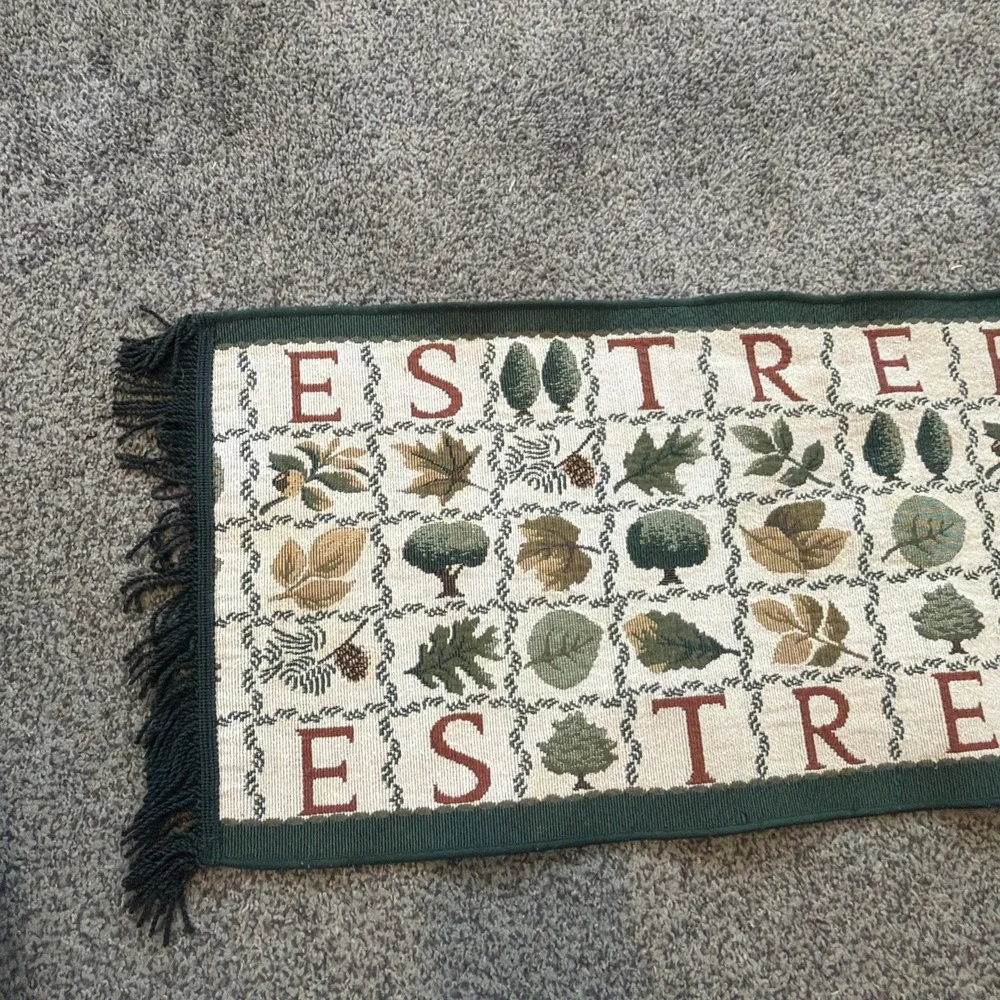 Trees Botanical Leaves Fall Tapestry Table Runner Green Border 64